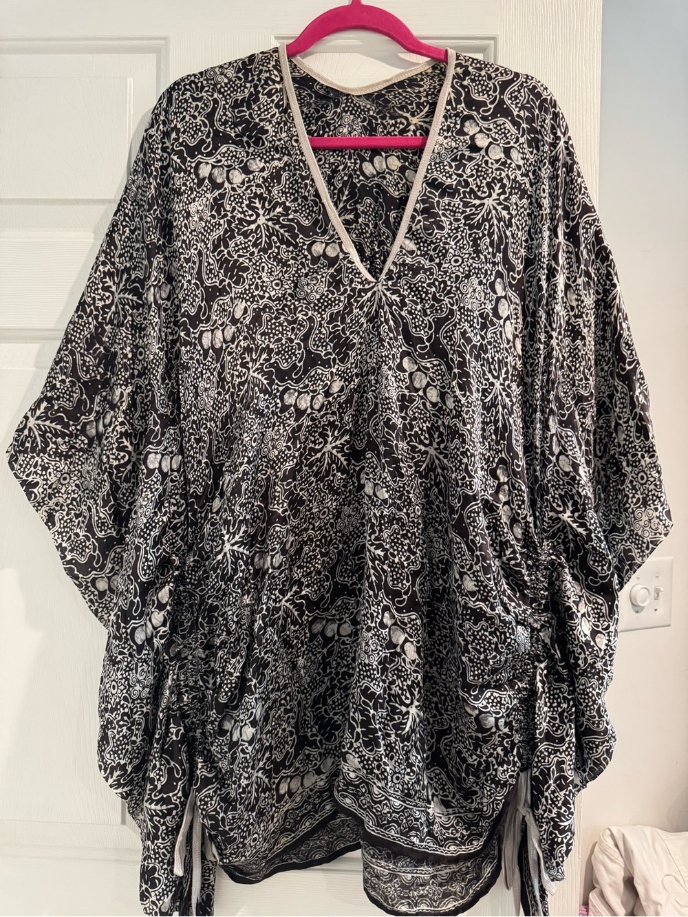 Maggie Coulombe Silk Kimono Blouse Black Ivory